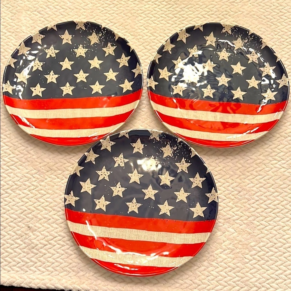 Nautica Home Set of 3 Melamine Patriotic Stars & Stripes Plates